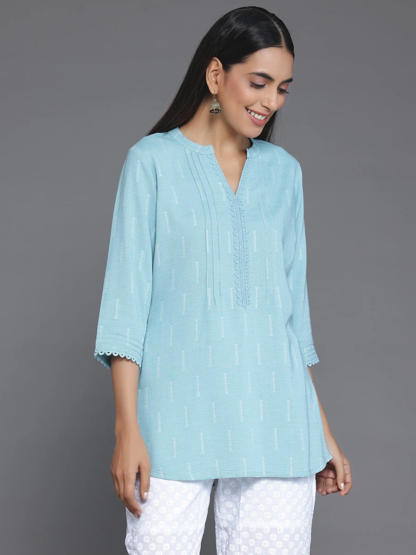 BHAYLI'S TIFFANY BLUE COTTON KURTI
