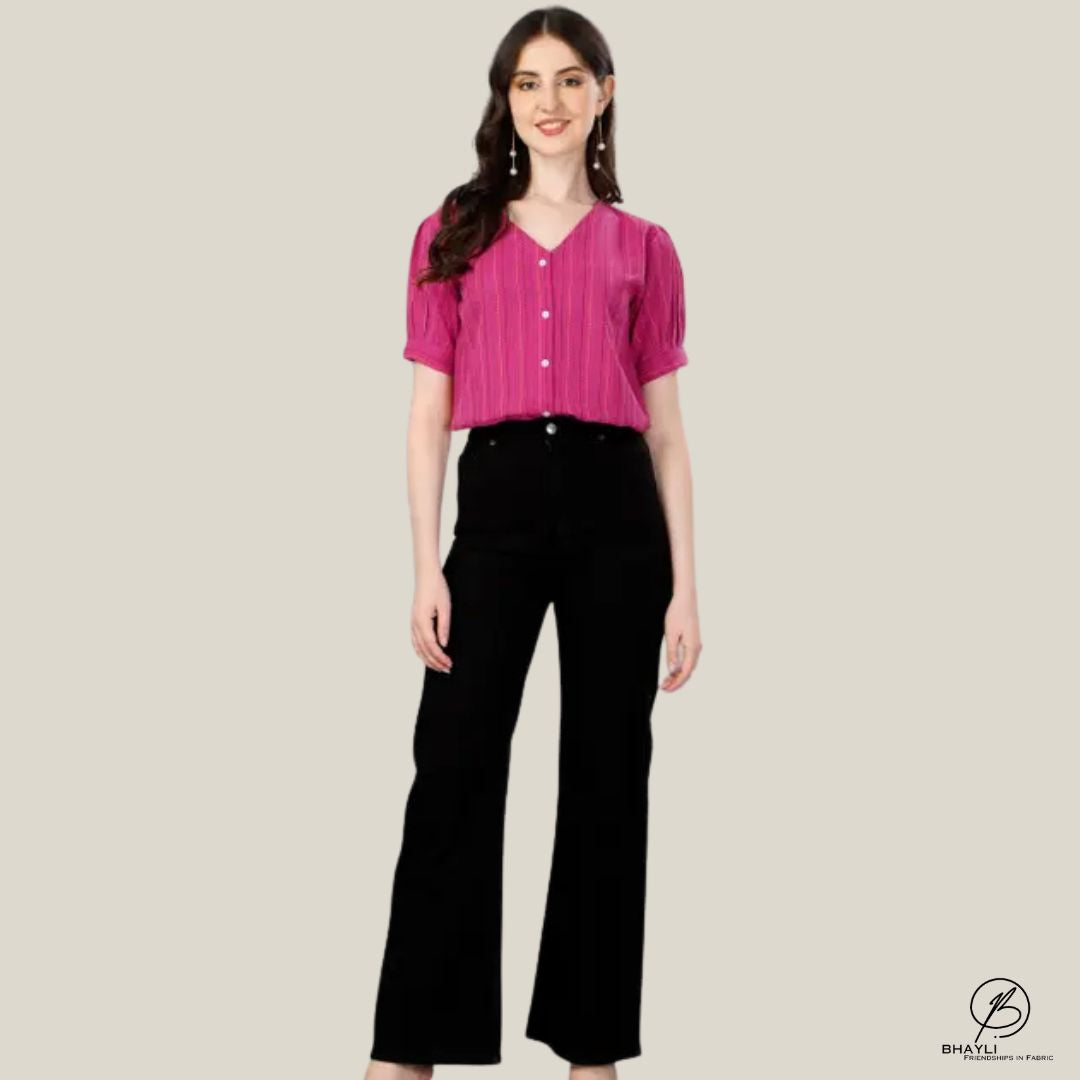 BHAYLI'S ELEGANT V-NECK COTTON TOP