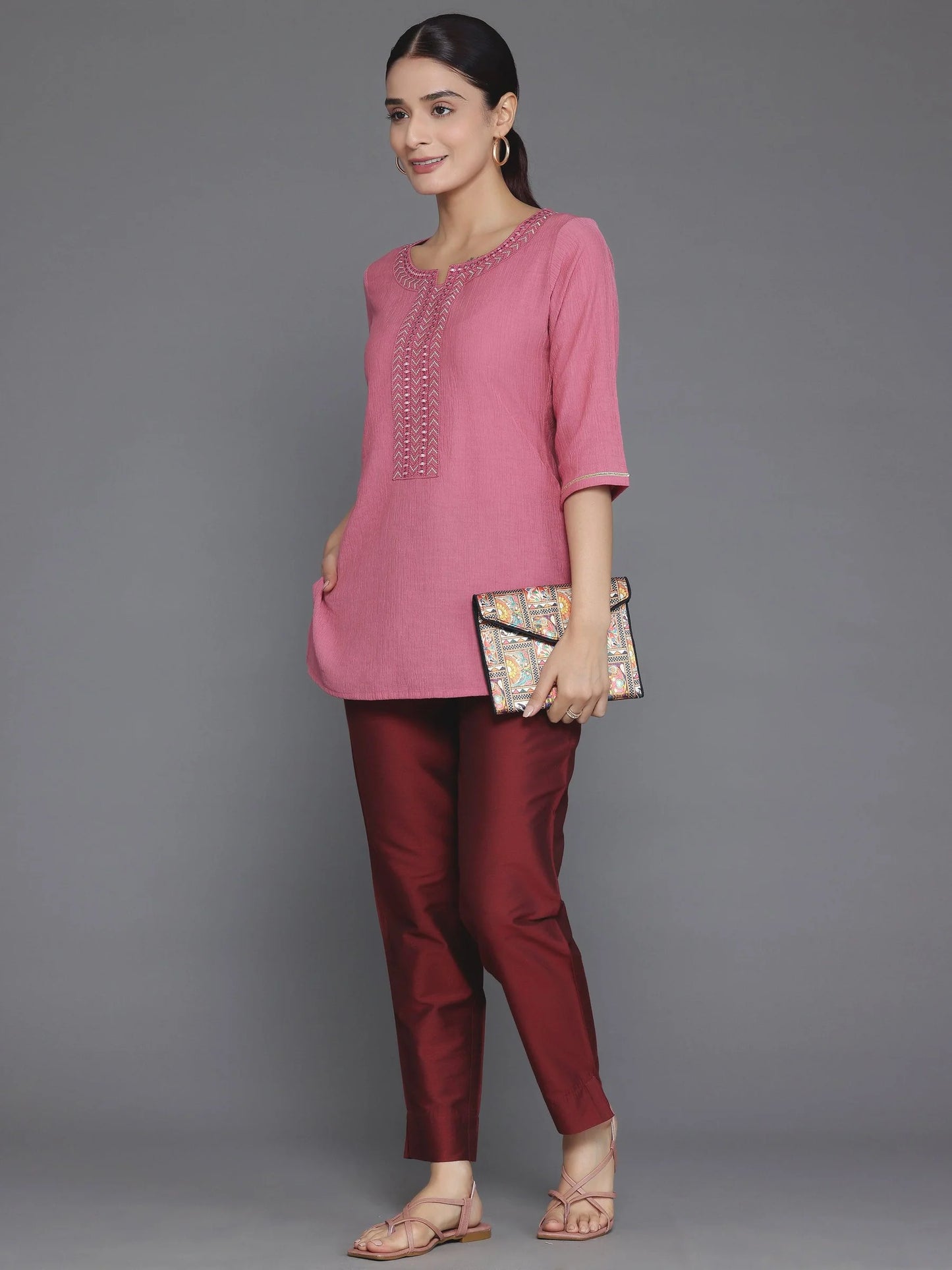 BHAYLI'S MIRAGE PINK THTREADWORK KURTI