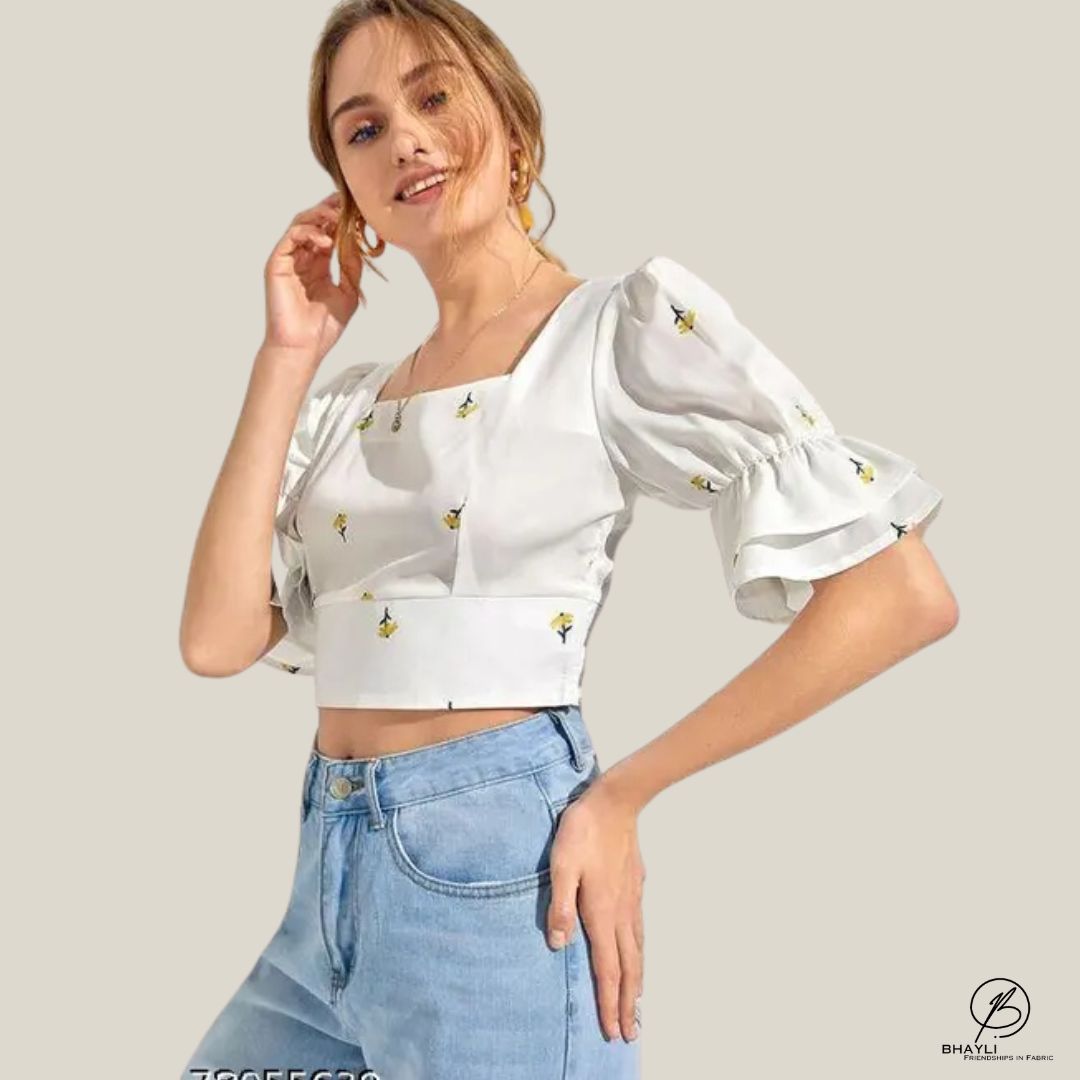 BHAYLI'S BLOOM CHARM GEORGETTE CROP TOP