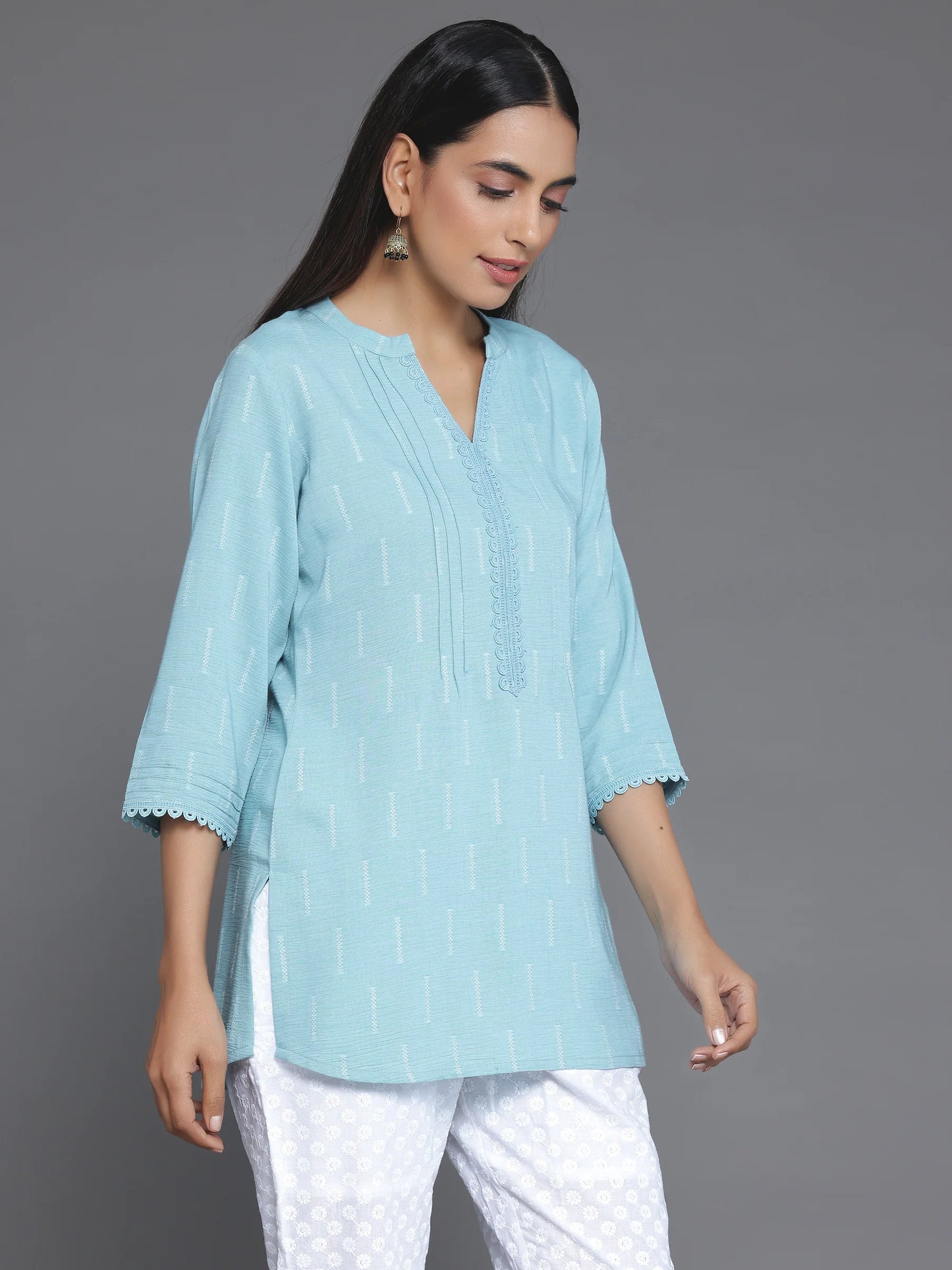 BHAYLI'S TIFFANY BLUE COTTON KURTI