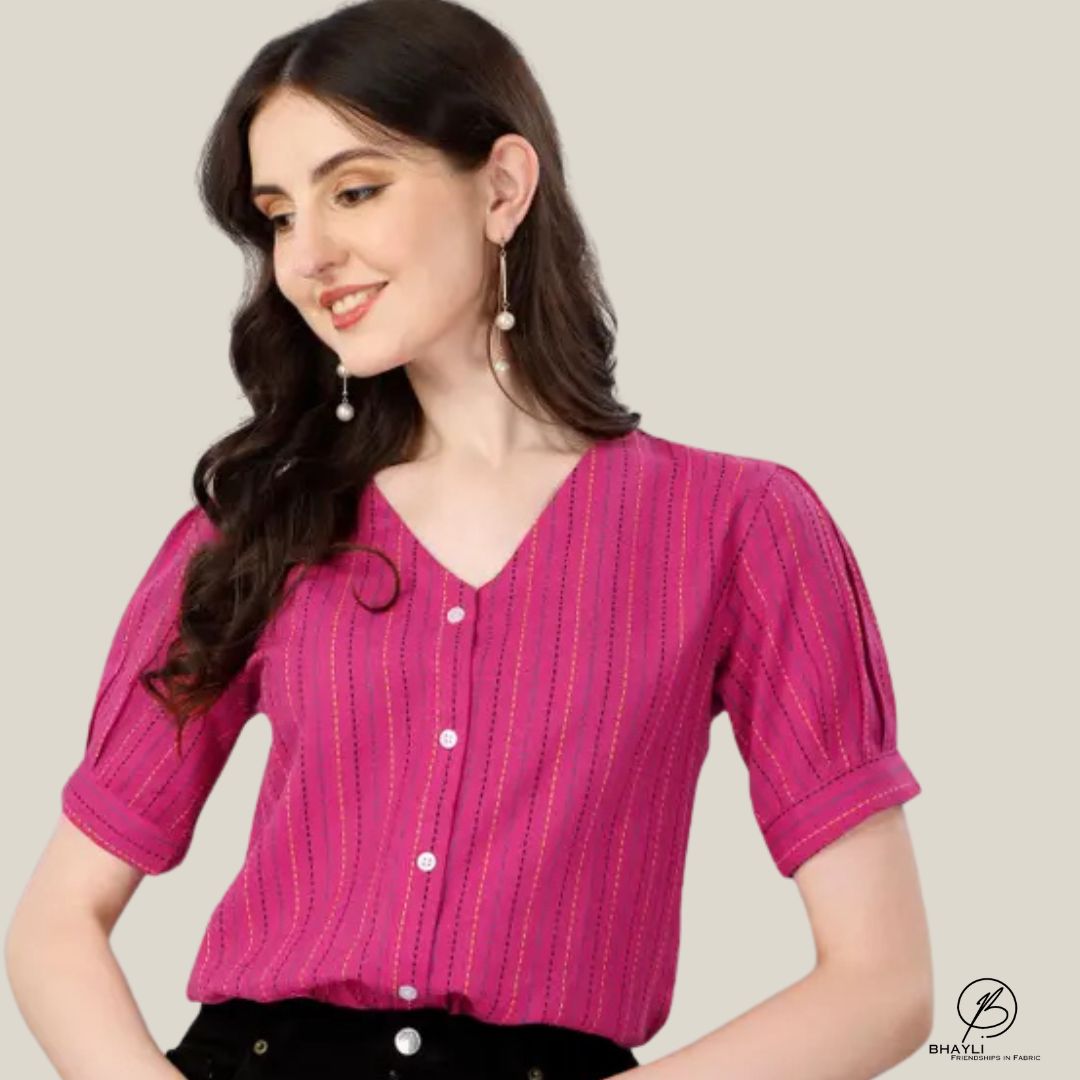 BHAYLI'S ELEGANT V-NECK COTTON TOP
