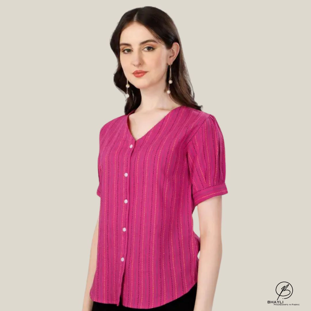 BHAYLI'S ELEGANT V-NECK COTTON TOP