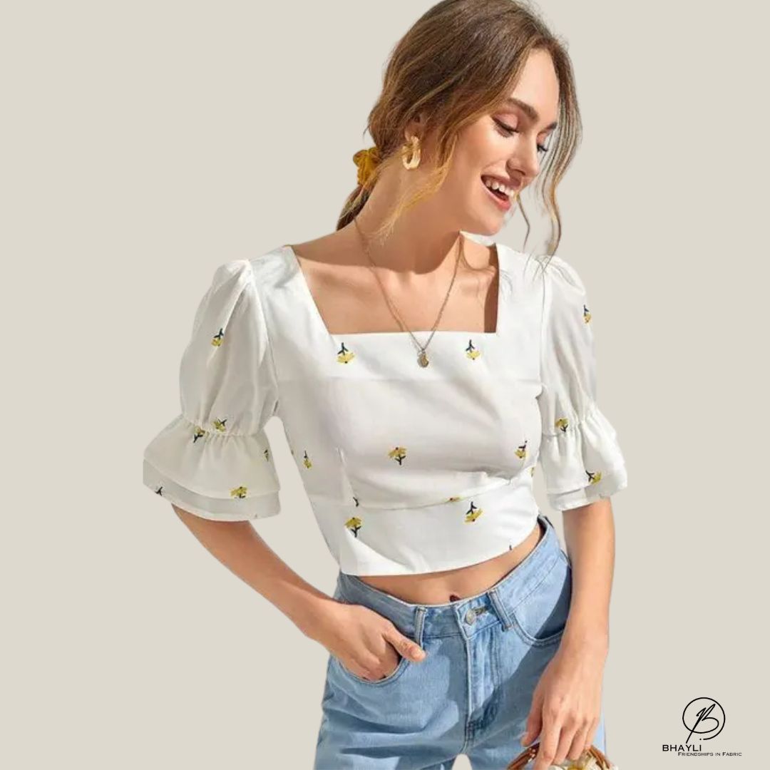 BHAYLI'S BLOOM CHARM GEORGETTE CROP TOP