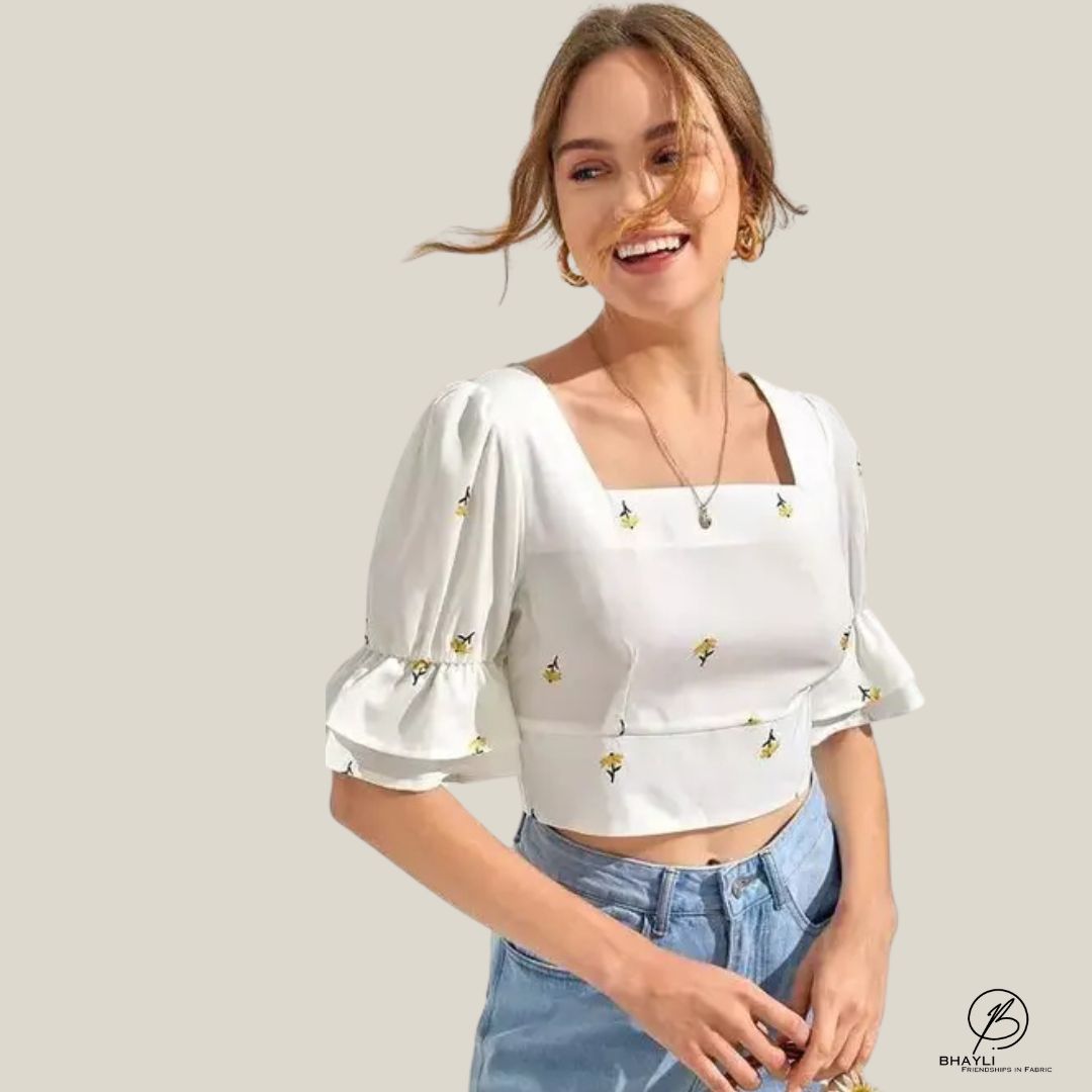 BHAYLI'S BLOOM CHARM GEORGETTE CROP TOP