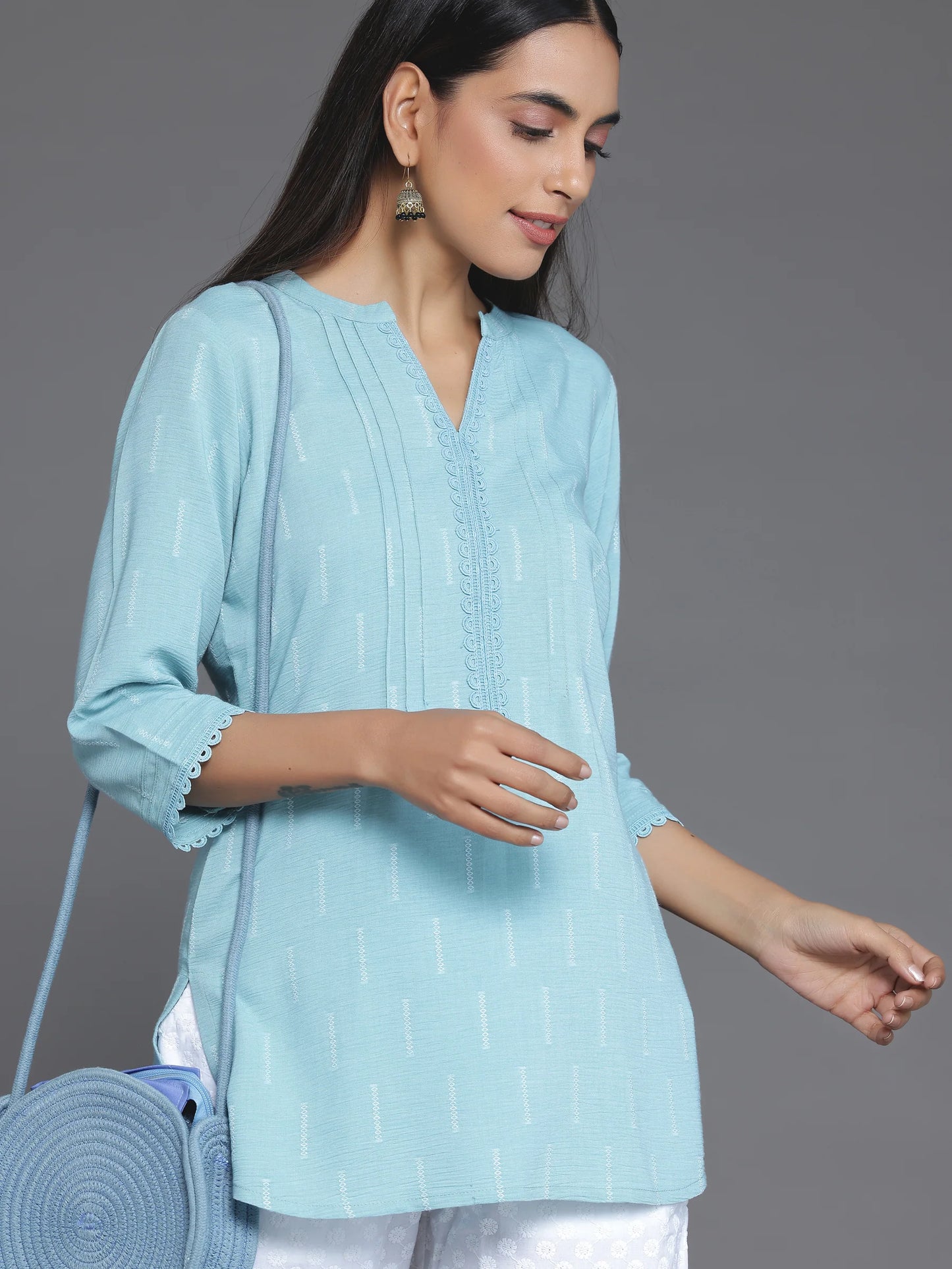 BHAYLI'S TIFFANY BLUE COTTON KURTI
