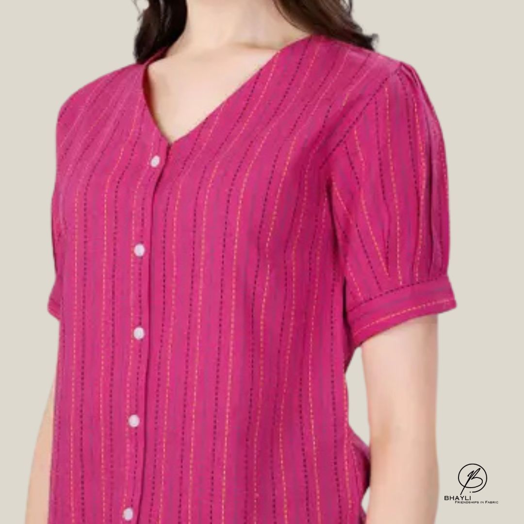 BHAYLI'S ELEGANT V-NECK COTTON TOP