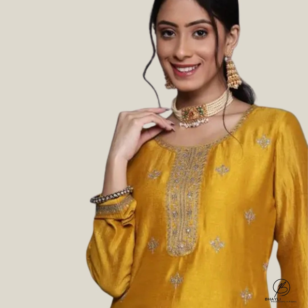 BHAYLI'S GOLDEN RADIANCE COTTON SILK KURTA