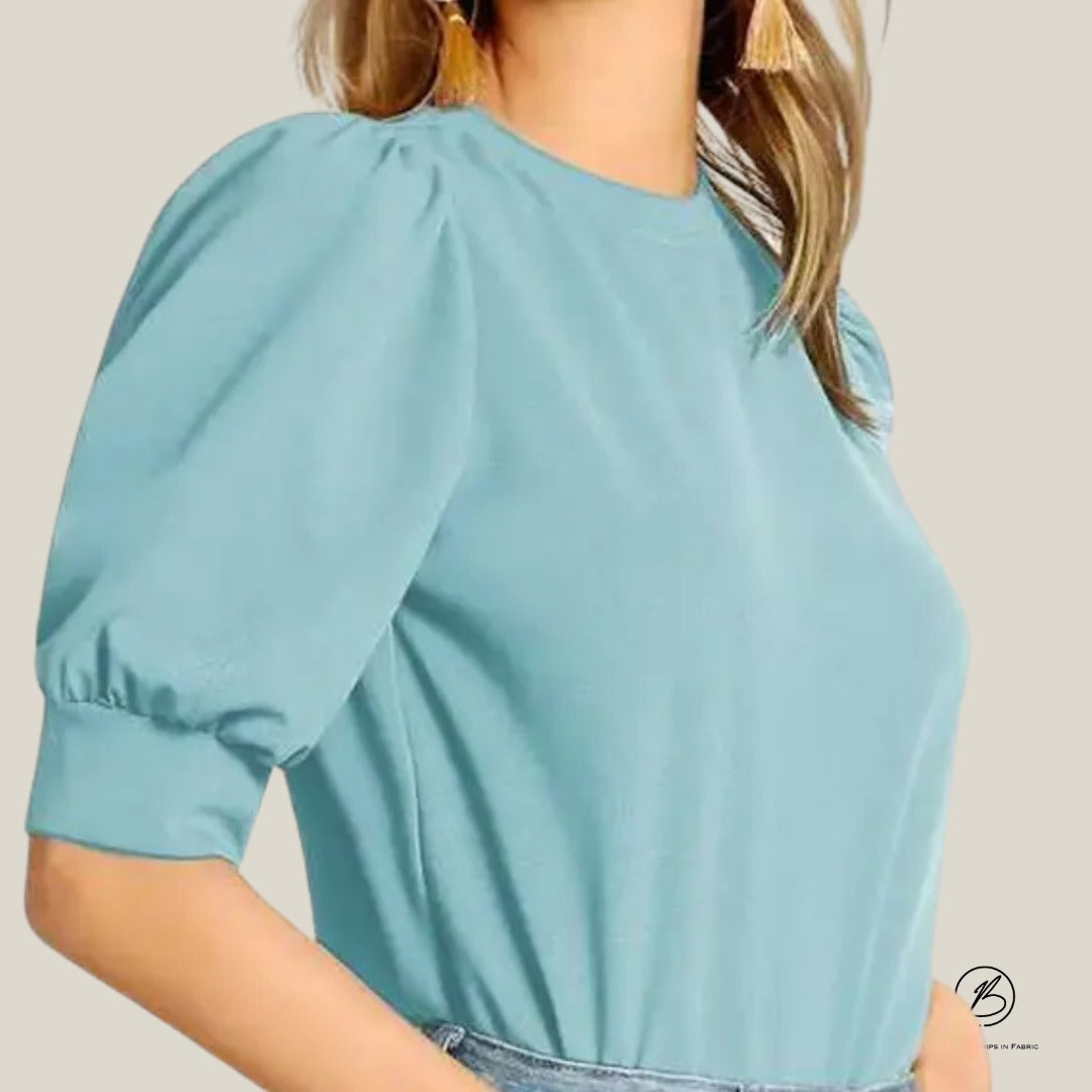 BHAYLI'S ELEGANT PUFF SLEEVE POLYESTER BLEND TOP