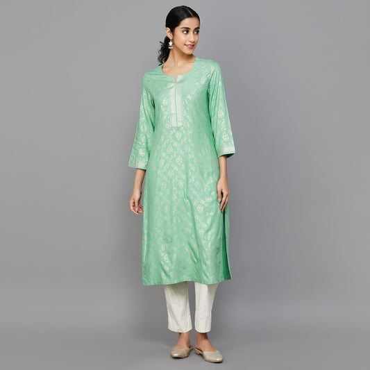 BHAYLI'S FOIL PRINTED ELEGANCE STRAIGHT KURTA