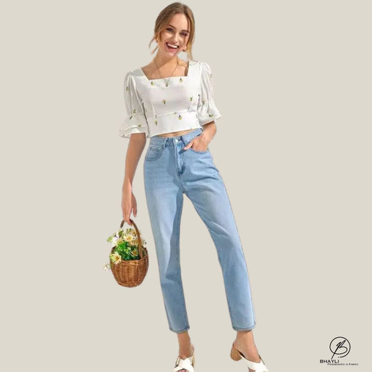 BHAYLI'S BLOOM CHARM GEORGETTE CROP TOP
