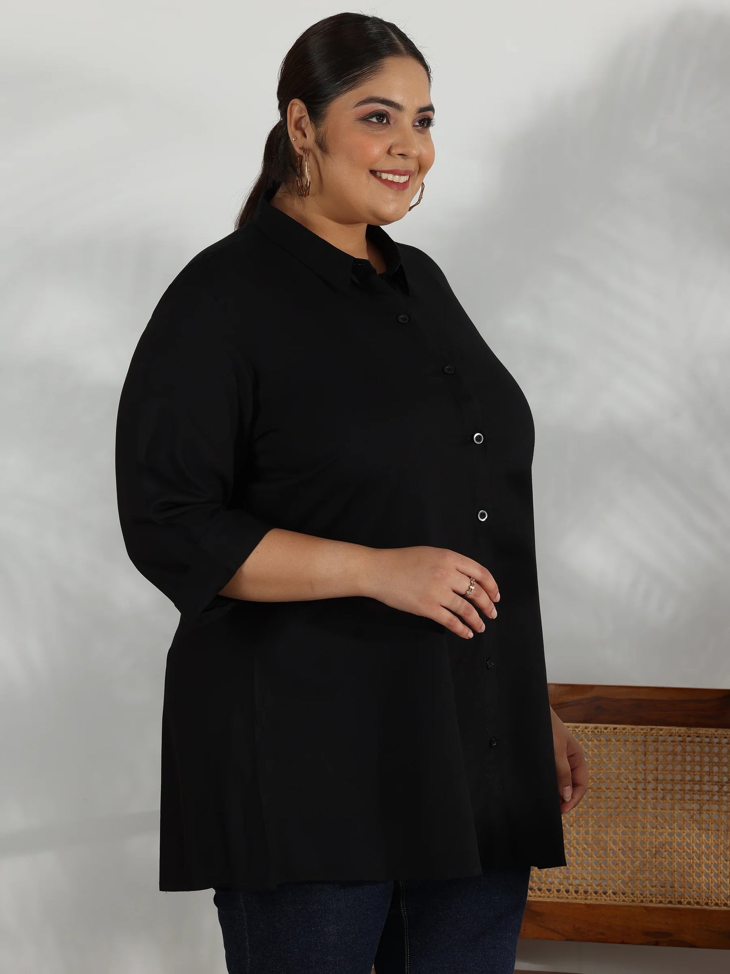 BHAYLI'S PLUS SIZE BLACK SOLID RAYON A-LINE KURTI