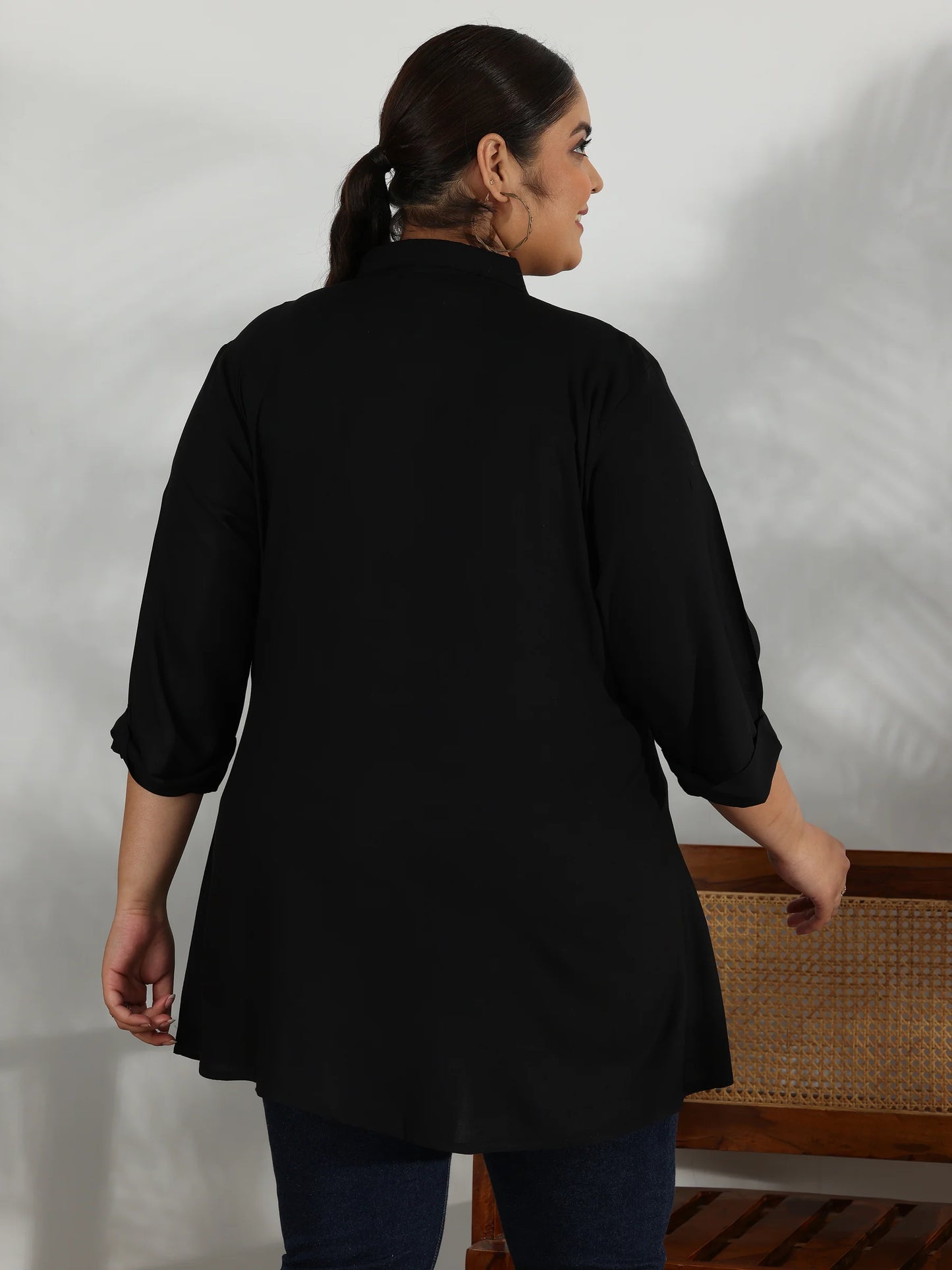 BHAYLI'S PLUS SIZE BLACK SOLID RAYON A-LINE KURTI