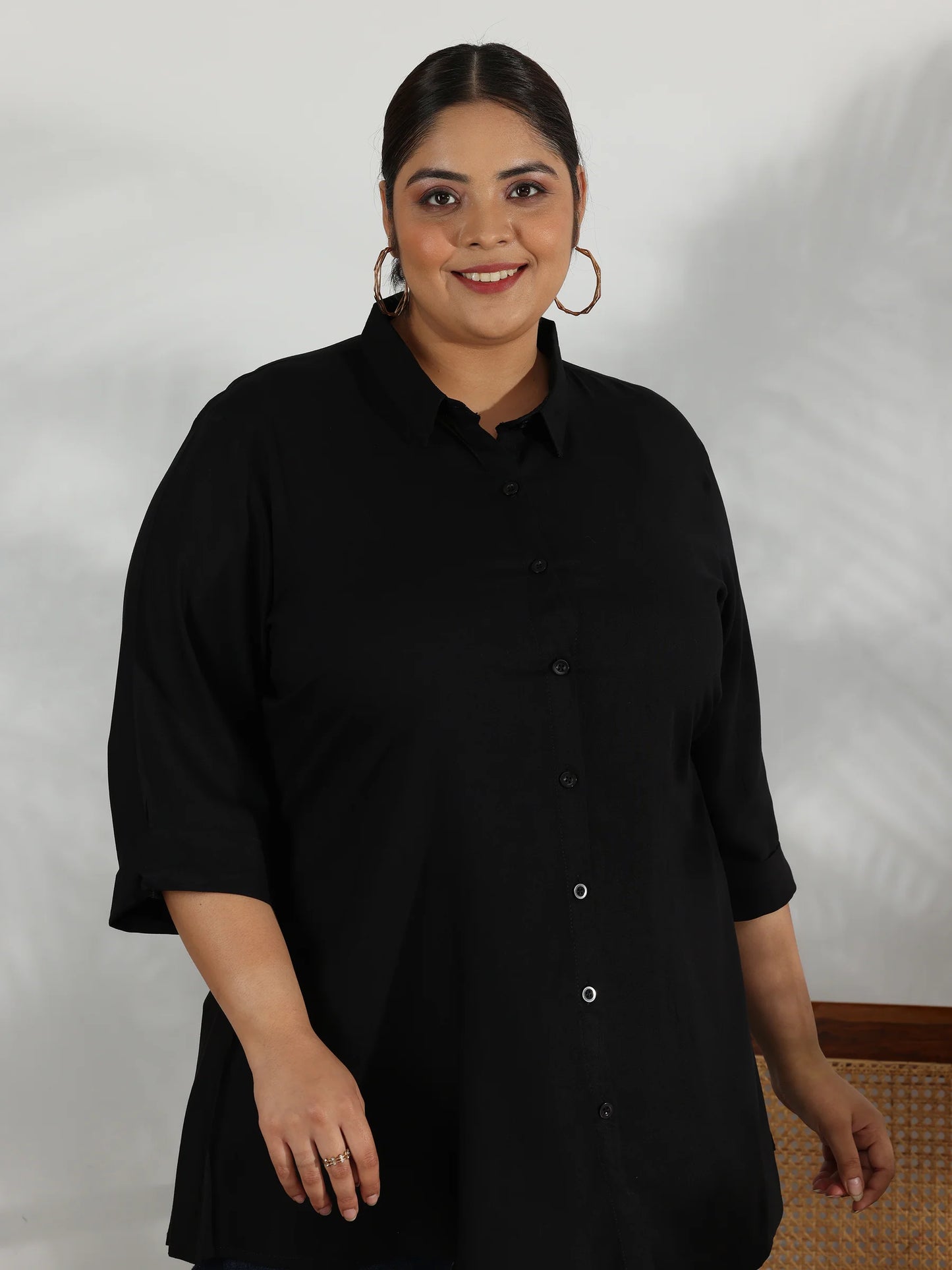 BHAYLI'S PLUS SIZE BLACK SOLID RAYON A-LINE KURTI