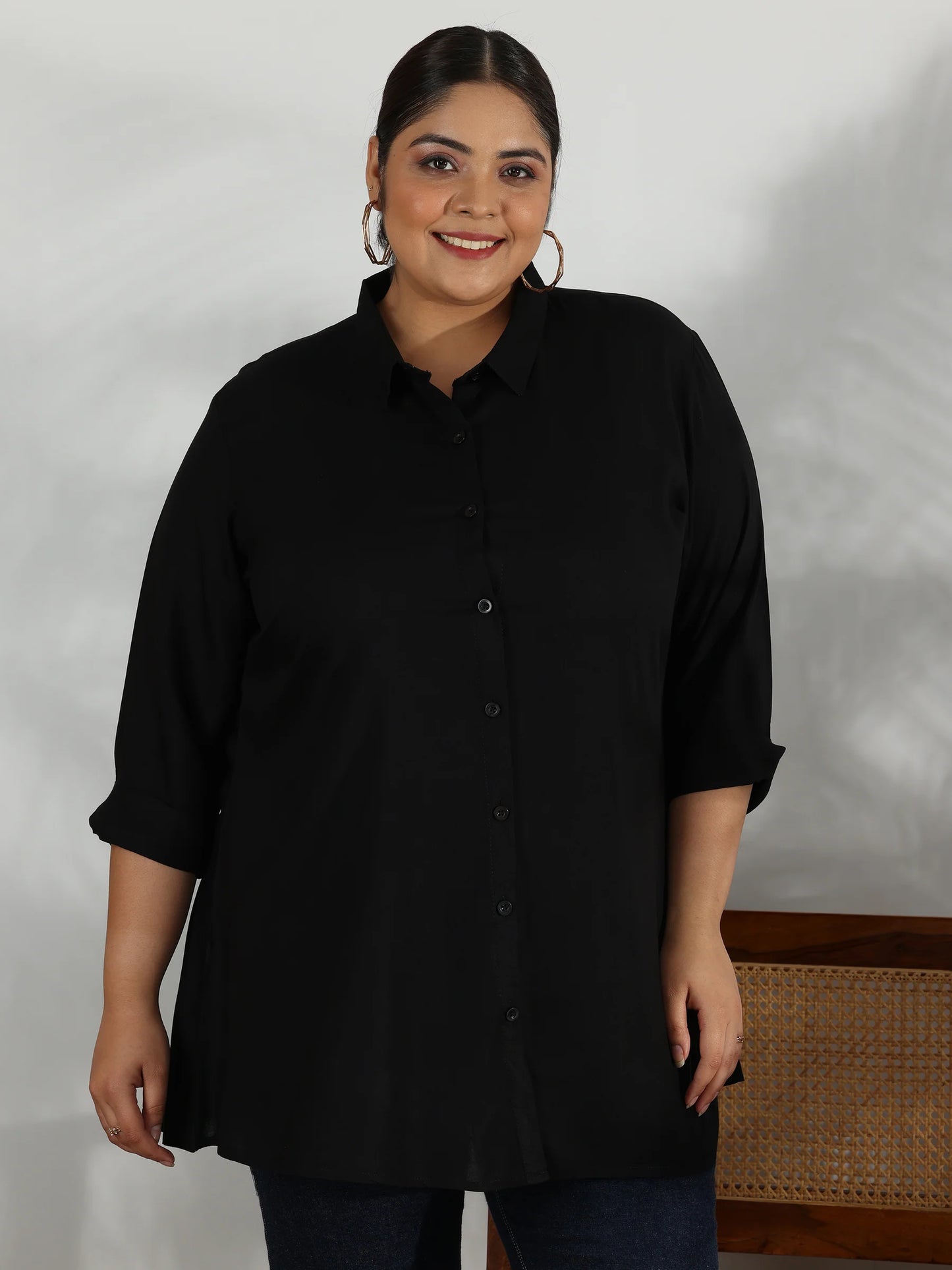 BHAYLI'S PLUS SIZE BLACK SOLID RAYON A-LINE KURTI