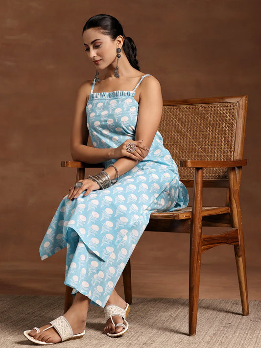 BHAYLI'S FLORAL PRINT BLUE KURTA SET