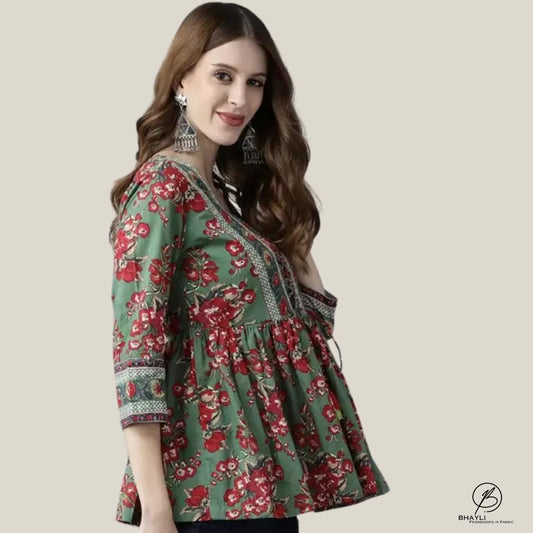 BHAYLI'S BREEZE COTTON PRINTED TOP