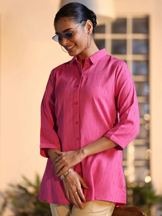 BHAYLI'S SELF DESIGN PINK RAYON TUNIC