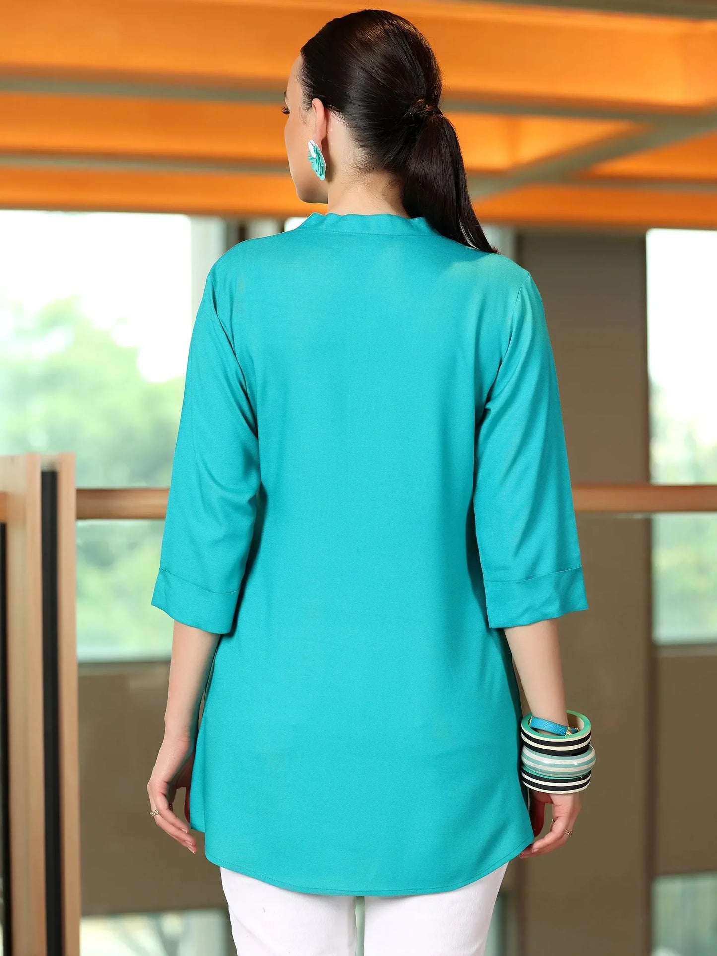 BHAYLI'S SOLID RAMA RAYON STRAIGHT TUNIC