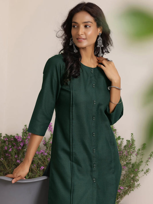 BHAYLI'S SOLID GREEN STRAIGHT-FIT KURTA