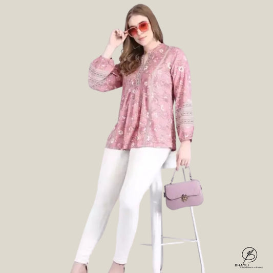 BHAYLI'S RAYON A-LINE PRINTED WOMEN'S TOP