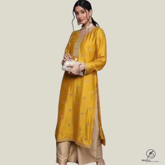 BHAYLI'S GOLDEN RADIANCE COTTON SILK KURTA