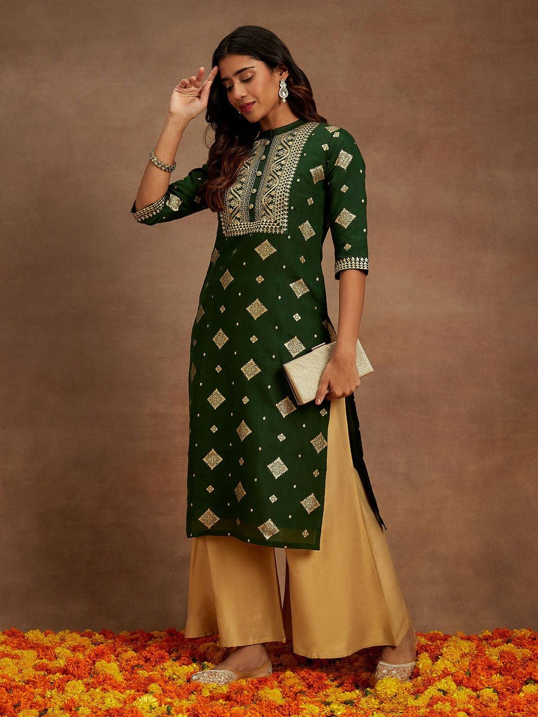BHAYLI'S EMERALD CHANDERI KURTI