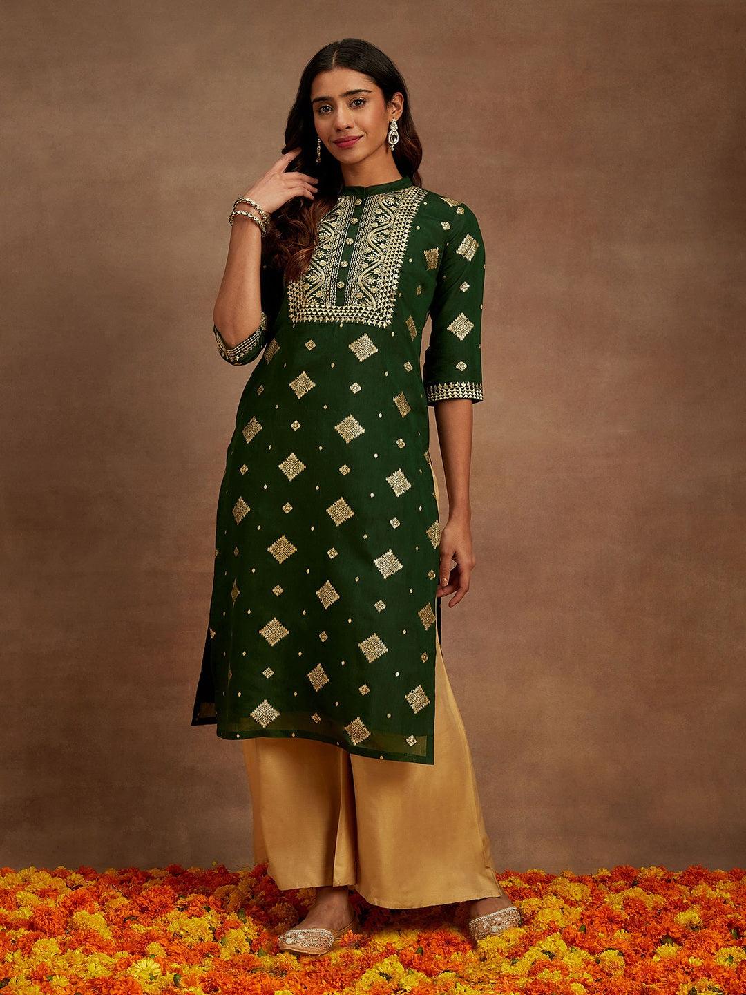 BHAYLI'S EMERALD CHANDERI KURTI