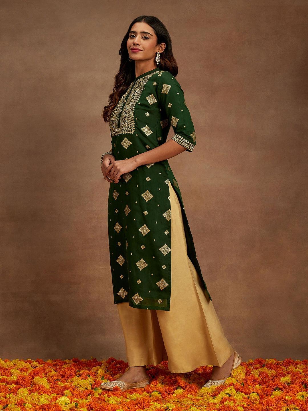 BHAYLI'S EMERALD CHANDERI KURTI