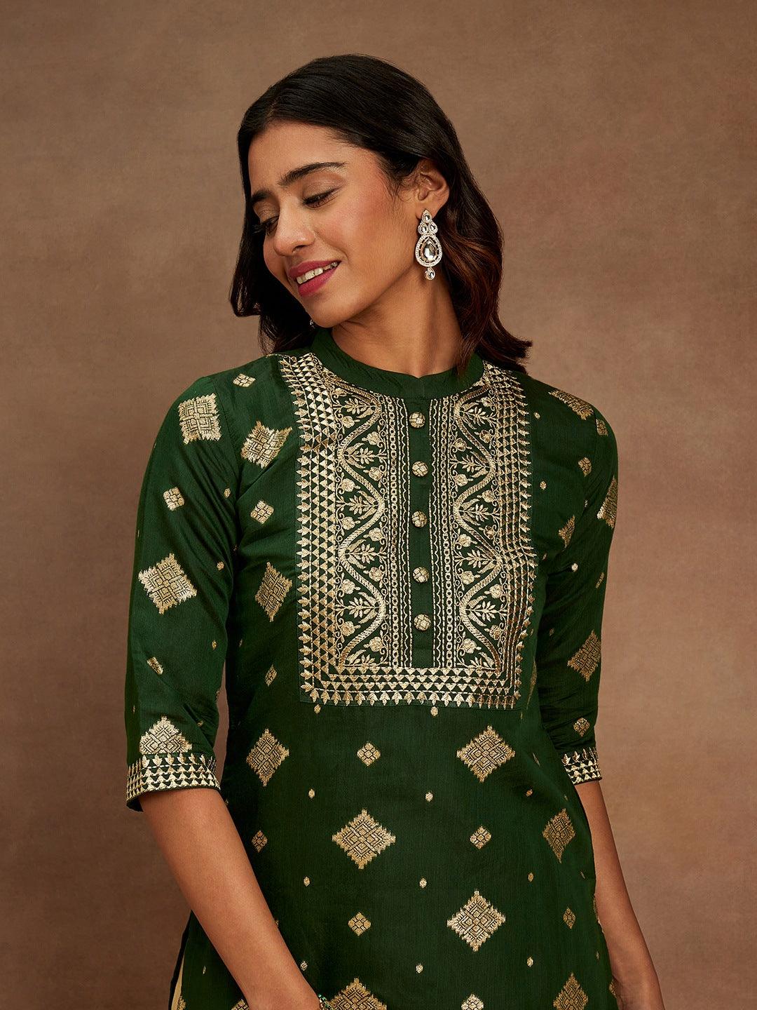 BHAYLI'S EMERALD CHANDERI KURTI